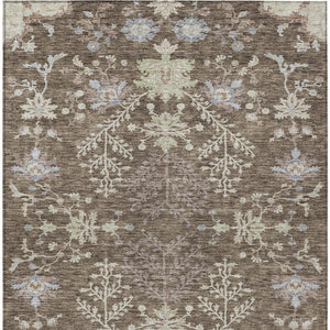 Homeroots 3' Floral Washable Area Rug In Artichoke Green, Brown, And Beige For Indoor Or Outdoor Spaces 8' X 10' Polyester 605452