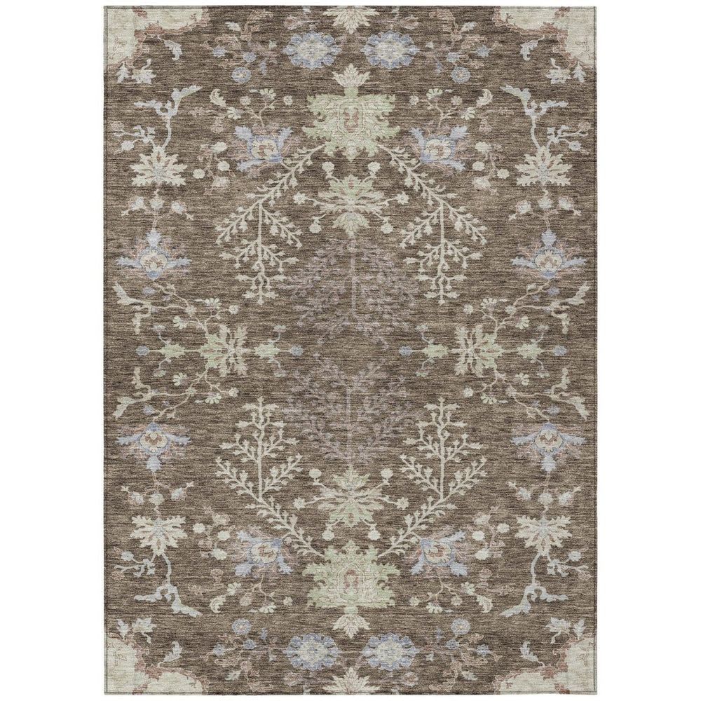 HomeRoots 9' X 12' Durable Floral Area Rug – Stylish Brown, Beige & Green Design for Indoor & Outdoor Use 605453