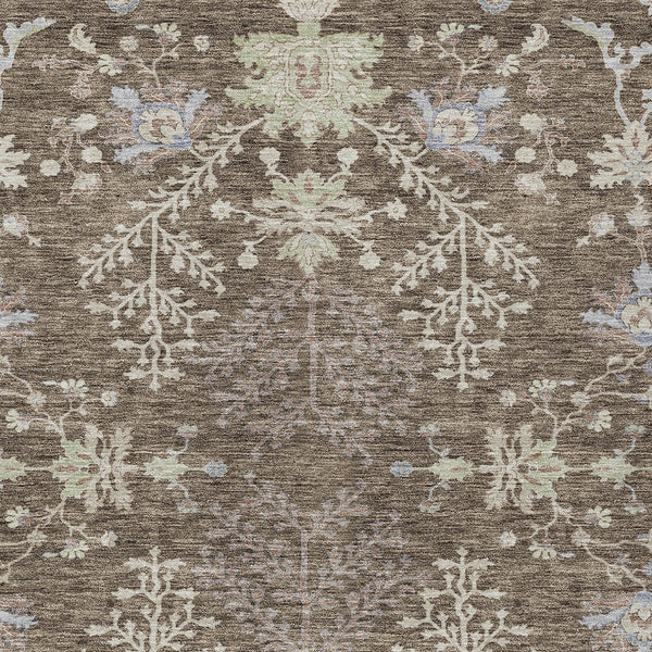 Homeroots 3' Floral Washable Area Rug In Artichoke Green, Brown, And Beige For Indoor Or Outdoor Spaces 9' X 12' Polyester 605453