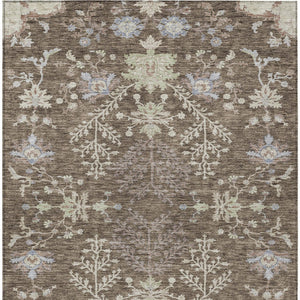 Homeroots 3' Floral Washable Area Rug In Artichoke Green, Brown, And Beige For Indoor Or Outdoor Spaces 10' X 14' Polyester 605454
