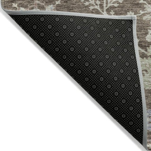 Homeroots 3' Floral Washable Area Rug In Artichoke Green, Brown, And Beige For Indoor Or Outdoor Spaces 10' X 14' Polyester 605454