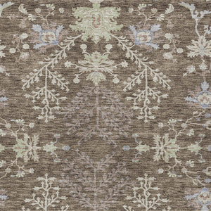 Homeroots 3' Floral Washable Area Rug In Artichoke Green, Brown, And Beige For Indoor Or Outdoor Spaces 10' X 14' Polyester 605454