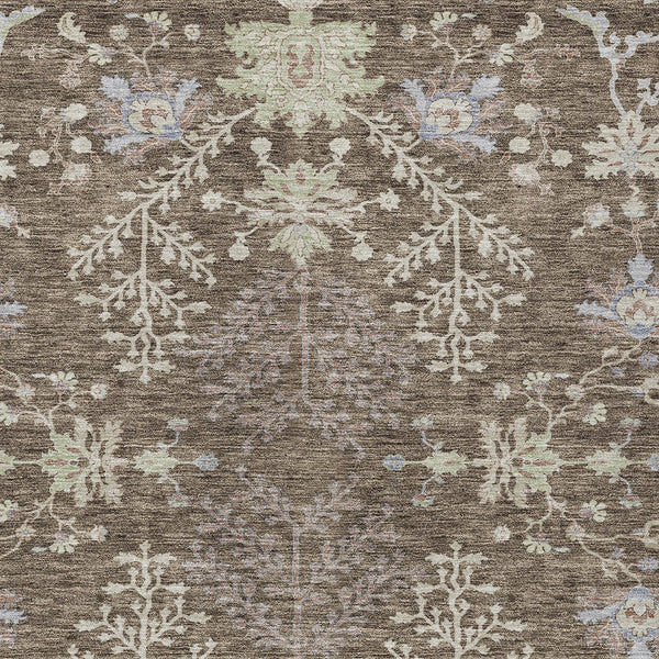 Homeroots 3' Floral Washable Area Rug In Artichoke Green, Brown, And Beige For Indoor Or Outdoor Spaces 10' X 14' Polyester 605454