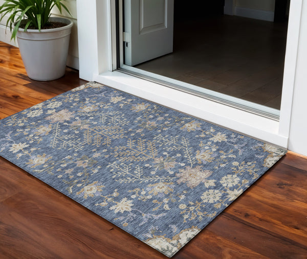 Homeroots 3' Floral Washable Area Rug In Artichoke Green, Brown, And Beige For Indoor Or Outdoor Spaces 3' X 5' Polyester 605455