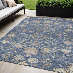Homeroots 3' Floral Washable Area Rug In Artichoke Green, Brown, And Beige For Indoor Or Outdoor Spaces 5' X 8' Polyester 605456