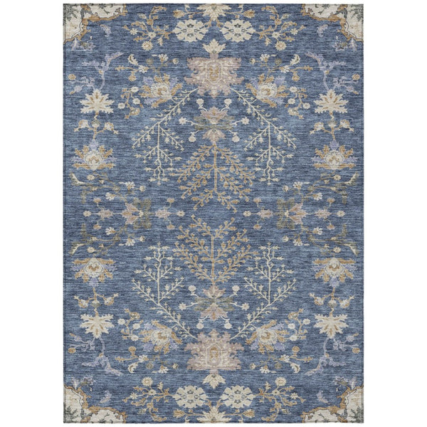 HomeRoots 5' Floral Washable Area Rug in Blue, Brown & Beige - Durable, Easy-Clean Indoor/Outdoor Design 5' X 8' 605456