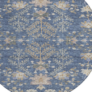 Homeroots 3' Floral Washable Area Rug In Artichoke Green, Brown, And Beige For Indoor Or Outdoor Spaces 8' Round Polyester 605457
