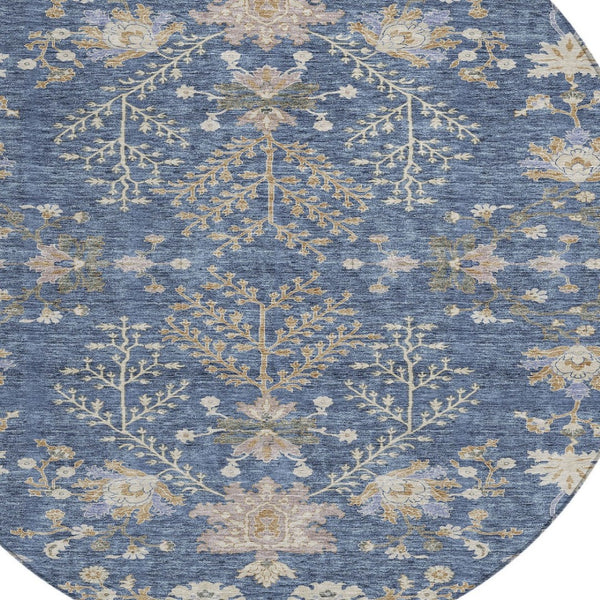 Homeroots 3' Floral Washable Area Rug In Artichoke Green, Brown, And Beige For Indoor Or Outdoor Spaces 8' Round Polyester 605457