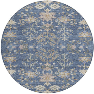 Homeroots 3' Floral Washable Area Rug In Artichoke Green, Brown, And Beige For Indoor Or Outdoor Spaces 8' Round Polyester 605457