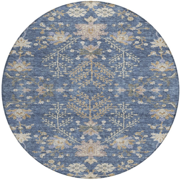 Homeroots 3' Floral Washable Area Rug In Artichoke Green, Brown, And Beige For Indoor Or Outdoor Spaces 8' Round Polyester 605457