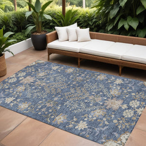 Homeroots 3' Floral Washable Area Rug In Artichoke Green, Brown, And Beige For Indoor Or Outdoor Spaces 8' X 10' Polyester 605458