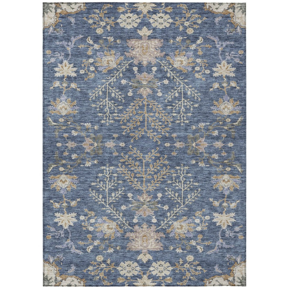 HomeRoots 9' X 12' Washable Floral Area Rug - Blue, Brown & Beige for Indoor/Outdoor Use, Durable & Stylish 605459