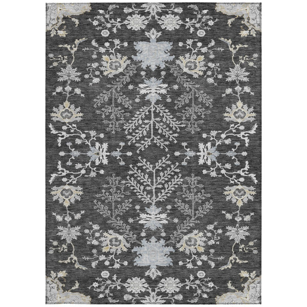 Homeroots 3' Floral Washable Area Rug In Artichoke Green, Brown, And Beige For Indoor Or Outdoor Spaces 5' X 8' Polyester 605462