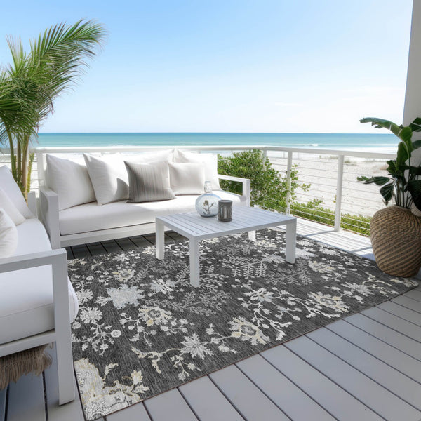 Homeroots 3' Floral Washable Area Rug In Artichoke Green, Brown, And Beige For Indoor Or Outdoor Spaces 5' X 8' Polyester 605462