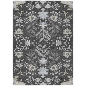 HomeRoots 5' Charcoal Gray and Beige Floral Area Rug - Stylish, Washable, Indoor/Outdoor Comfort for Any Space 5' X 8' 605462