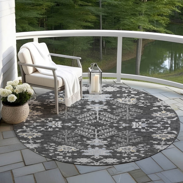Homeroots 3' Floral Washable Area Rug In Artichoke Green, Brown, And Beige For Indoor Or Outdoor Spaces 8' Round Polyester 605463
