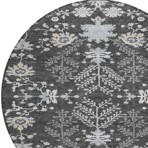 Homeroots 3' Floral Washable Area Rug In Artichoke Green, Brown, And Beige For Indoor Or Outdoor Spaces 8' Round Polyester 605463