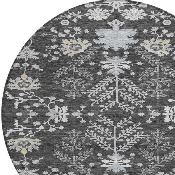 Homeroots 3' Floral Washable Area Rug In Artichoke Green, Brown, And Beige For Indoor Or Outdoor Spaces 8' Round Polyester 605463