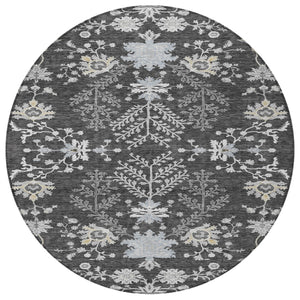 Homeroots 3' Floral Washable Area Rug In Artichoke Green, Brown, And Beige For Indoor Or Outdoor Spaces 8' Round Polyester 605463