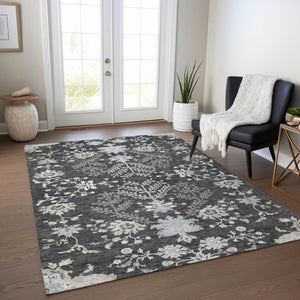 Homeroots 3' Floral Washable Area Rug In Artichoke Green, Brown, And Beige For Indoor Or Outdoor Spaces 10' X 14' Polyester 605466