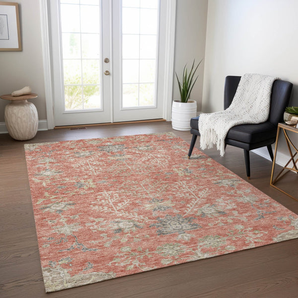 Homeroots 3' Floral Washable Area Rug In Artichoke Green, Brown, And Beige For Indoor Or Outdoor Spaces 3' X 5' Polyester 605467