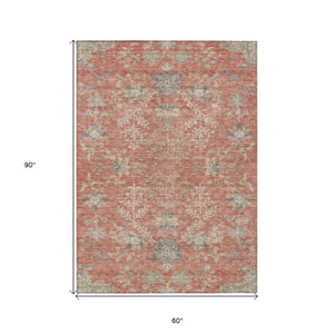 Homeroots 3' Floral Washable Area Rug In Artichoke Green, Brown, And Beige For Indoor Or Outdoor Spaces 5' X 8' Polyester 605468