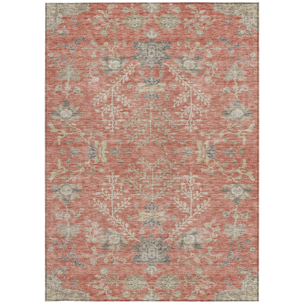 Homeroots 3' Floral Washable Area Rug In Artichoke Green, Brown, And Beige For Indoor Or Outdoor Spaces 5' X 8' Polyester 605468