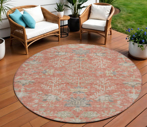 Homeroots 3' Floral Washable Area Rug In Artichoke Green, Brown, And Beige For Indoor Or Outdoor Spaces 8' Round Polyester 605469