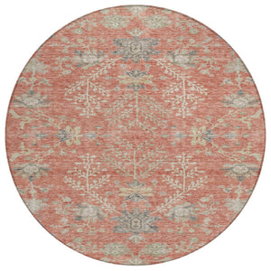 HomeRoots 5' Timeless Floral Area Rug in Coral, Charcoal & Gray - Durable, Washable for Indoor & Outdoor Use 8' Round 605469