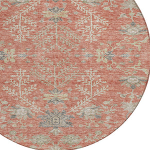Homeroots 3' Floral Washable Area Rug In Artichoke Green, Brown, And Beige For Indoor Or Outdoor Spaces 8' Round Polyester 605469