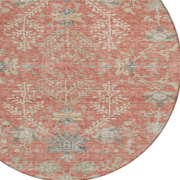 Homeroots 3' Floral Washable Area Rug In Artichoke Green, Brown, And Beige For Indoor Or Outdoor Spaces 8' Round Polyester 605469