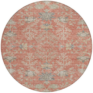 Homeroots 3' Floral Washable Area Rug In Artichoke Green, Brown, And Beige For Indoor Or Outdoor Spaces 8' Round Polyester 605469