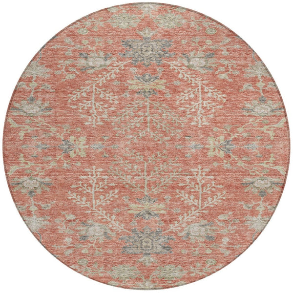 Homeroots 3' Floral Washable Area Rug In Artichoke Green, Brown, And Beige For Indoor Or Outdoor Spaces 8' Round Polyester 605469