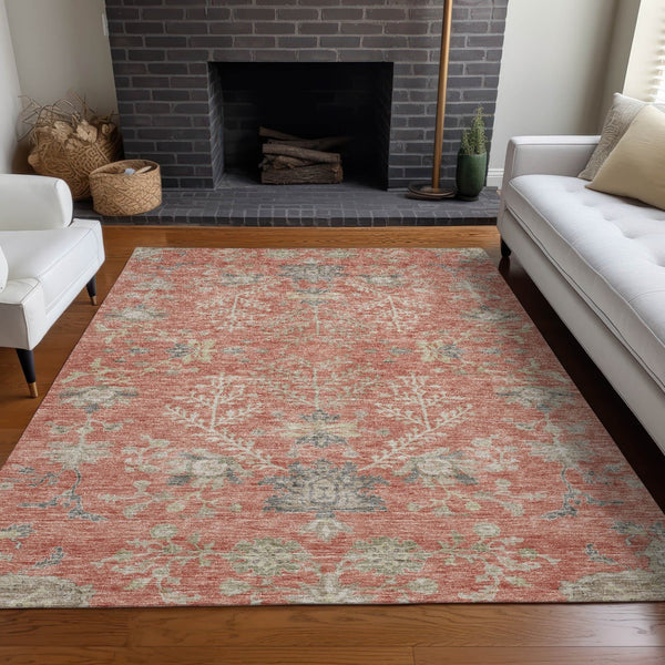 Homeroots 3' Floral Washable Area Rug In Artichoke Green, Brown, And Beige For Indoor Or Outdoor Spaces 8' X 10' Polyester 605470