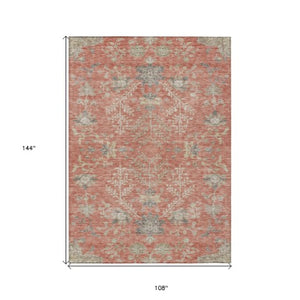 Homeroots 3' Floral Washable Area Rug In Artichoke Green, Brown, And Beige For Indoor Or Outdoor Spaces 9' X 12' Polyester 605471