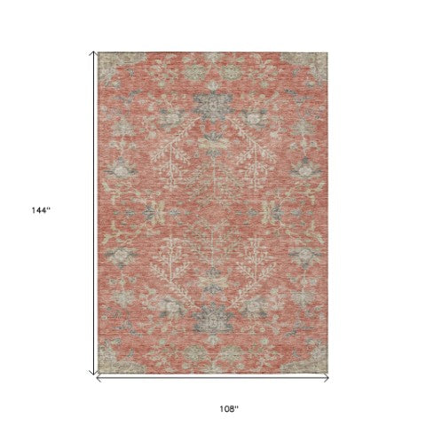 Homeroots 3' Floral Washable Area Rug In Artichoke Green, Brown, And Beige For Indoor Or Outdoor Spaces 9' X 12' Polyester 605471