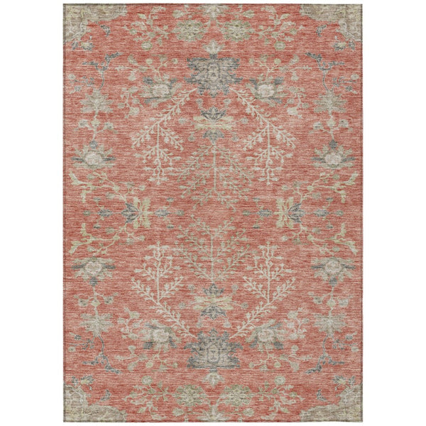 HomeRoots 9' X 12' Floral Coral Charcoal Gray Washable Area Rug - Stylish, Durable, Indoor/Outdoor Decor Must-Have! 605471