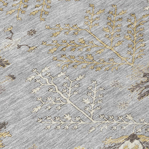 Homeroots 3' Floral Washable Area Rug In Artichoke Green, Brown, And Beige For Indoor Or Outdoor Spaces 3' X 5' Polyester 605473