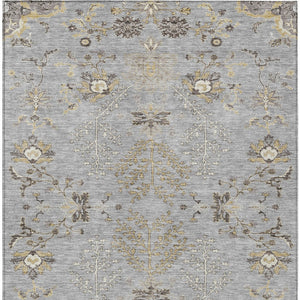 Homeroots 3' Floral Washable Area Rug In Artichoke Green, Brown, And Beige For Indoor Or Outdoor Spaces 5' X 8' Polyester 605474