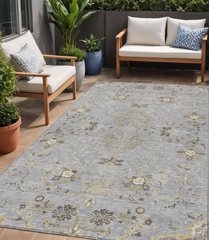 Homeroots 3' Floral Washable Area Rug In Artichoke Green, Brown, And Beige For Indoor Or Outdoor Spaces 5' X 8' Polyester 605474
