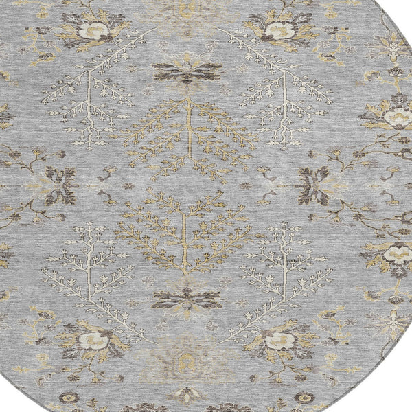 Homeroots 3' Floral Washable Area Rug In Artichoke Green, Brown, And Beige For Indoor Or Outdoor Spaces 8' Round Polyester 605475