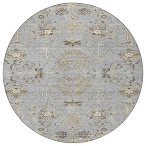 Homeroots 3' Floral Washable Area Rug In Artichoke Green, Brown, And Beige For Indoor Or Outdoor Spaces 8' Round Polyester 605475