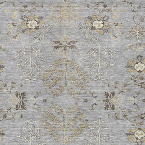 Homeroots 3' Floral Washable Area Rug In Artichoke Green, Brown, And Beige For Indoor Or Outdoor Spaces 8' X 10' Polyester 605476