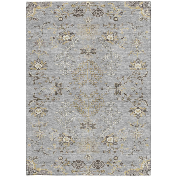Homeroots 3' Floral Washable Area Rug In Artichoke Green, Brown, And Beige For Indoor Or Outdoor Spaces 9' X 12' Polyester 605477