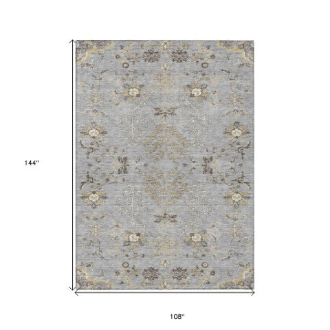 Homeroots 3' Floral Washable Area Rug In Artichoke Green, Brown, And Beige For Indoor Or Outdoor Spaces 9' X 12' Polyester 605477