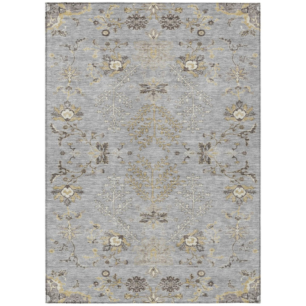 HomeRoots 9' X 12' Floral Gray Beige Ivory Area Rug - Durable, Washable, Perfect for Indoor & Outdoor Spaces 605477