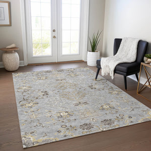 Homeroots 3' Floral Washable Area Rug In Artichoke Green, Brown, And Beige For Indoor Or Outdoor Spaces 9' X 12' Polyester 605477