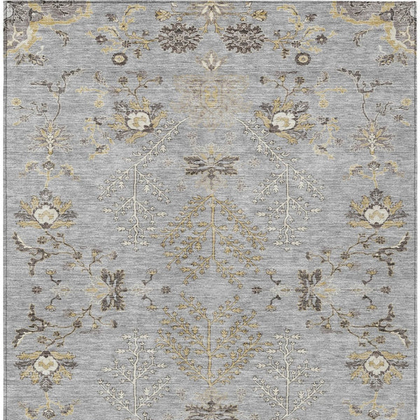 Homeroots 3' Floral Washable Area Rug In Artichoke Green, Brown, And Beige For Indoor Or Outdoor Spaces 10' X 14' Polyester 605478