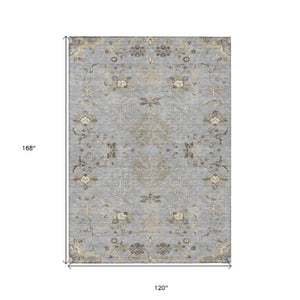 Homeroots 3' Floral Washable Area Rug In Artichoke Green, Brown, And Beige For Indoor Or Outdoor Spaces 10' X 14' Polyester 605478