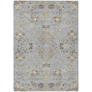 HomeRoots 5' Floral Washable Area Rug - Elegant Gray Beige Ivory Design for Indoor & Outdoor Spaces 10' X 14' 605478